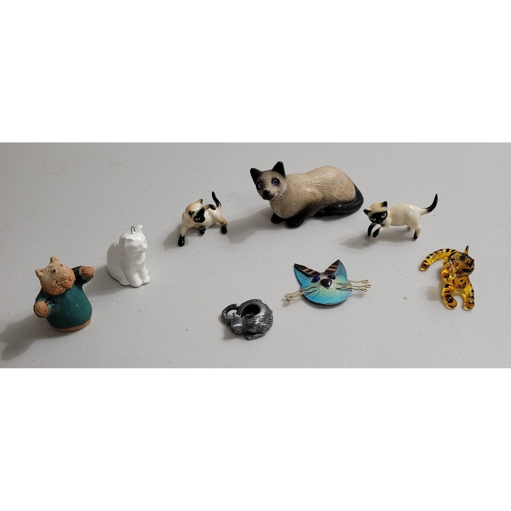 Mixed Brand Cat Figurine Lot 8pc Hagen Renaker Siamese Glass Porcelain Miniature
